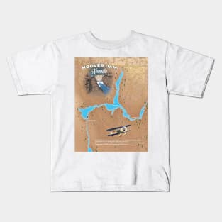 Hoover Dam Nevada Arizona retro map. Kids T-Shirt